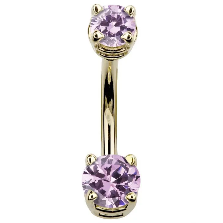 14K Yellow Gold Petite Gem Belly Bars