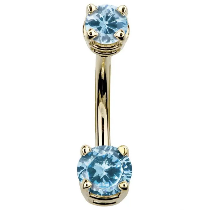 14K Yellow Gold Petite Gem Belly Bars