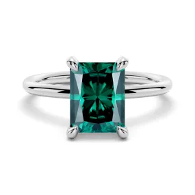 2 CT. Four-Prong Radiant Cut Green Moissanite Engagement Ring With Hidden Halo