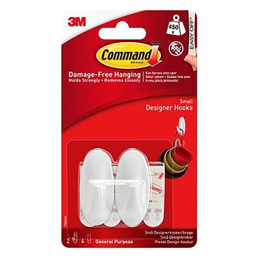 3M Command Small Designer 2 Hooks/4 Strips Pack - White | 3M17082