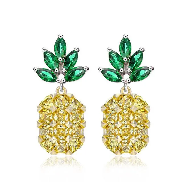 925 Sterling Silver Pineapple Stud Earring for Women with Green Zircon