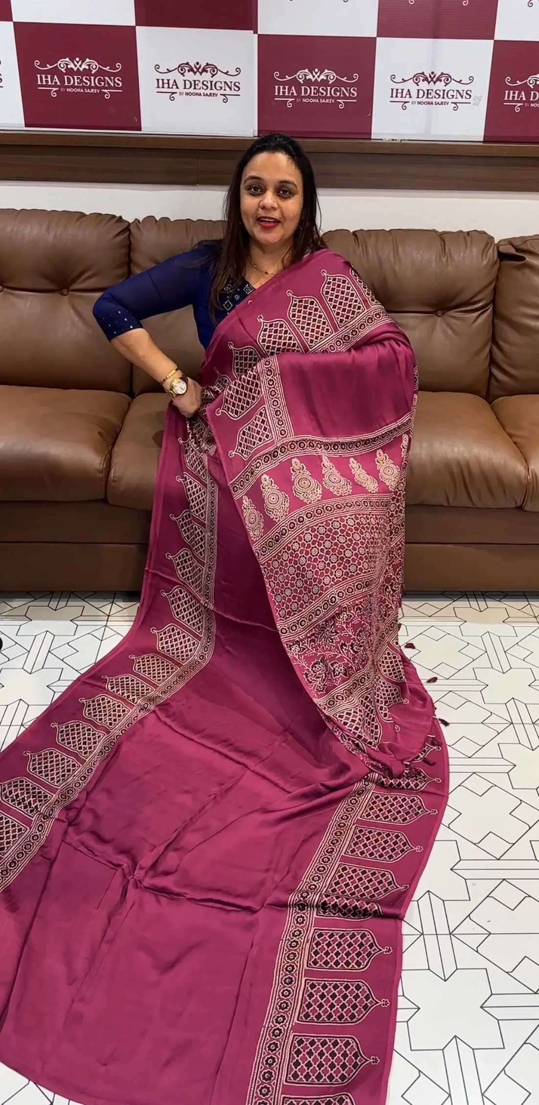 AJRAKH PRINTED MODAL SAREE - IHA 14691