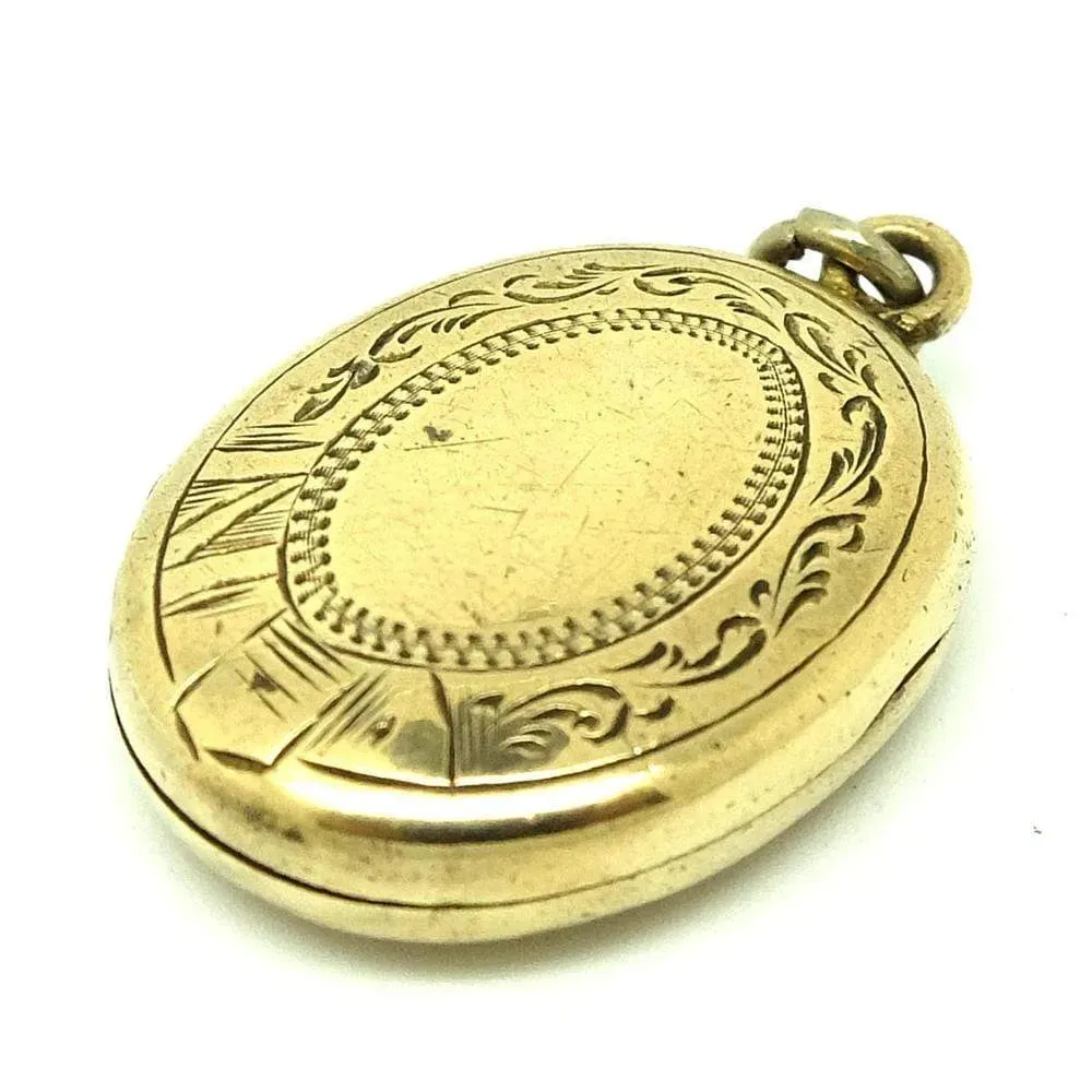 Antique Victorian Oval Brass Locket Necklace