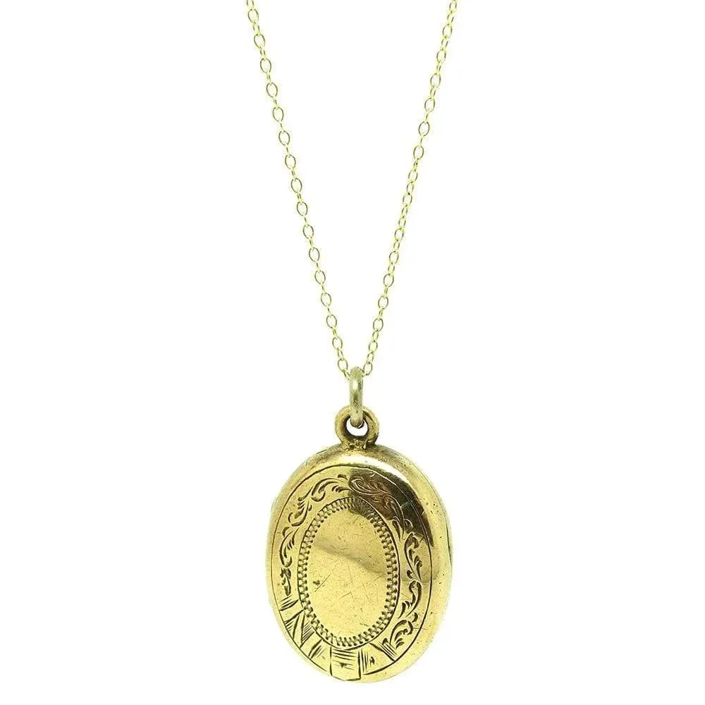 Antique Victorian Oval Brass Locket Necklace