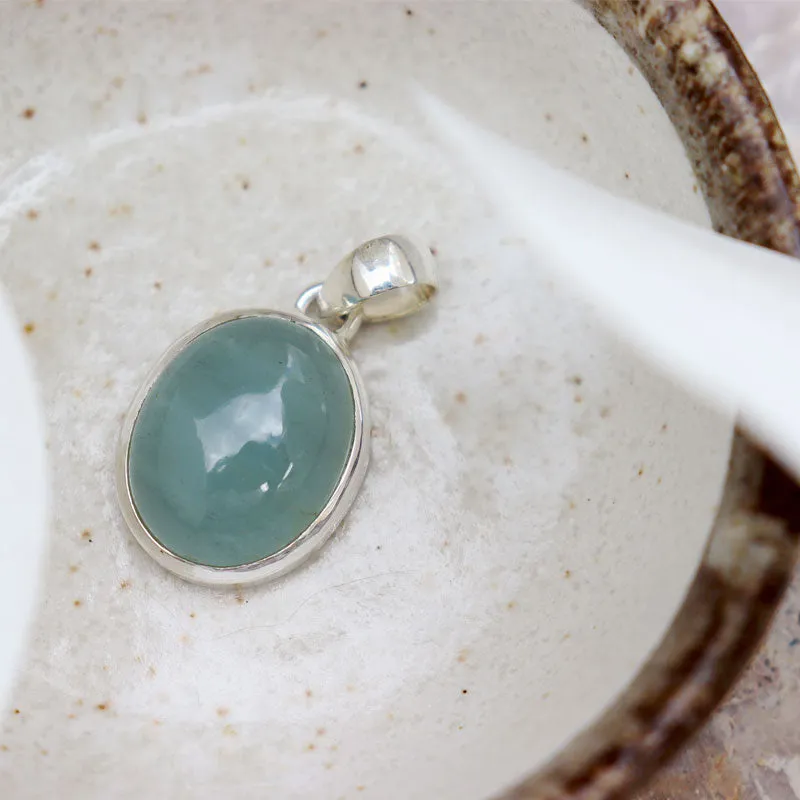 Aquamarine Oval Gemstone Silver Pendant