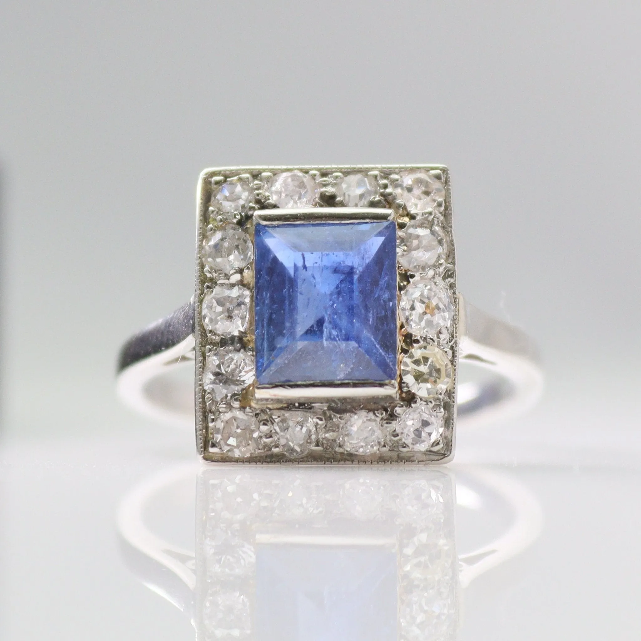 Art Deco Sapphire and Diamond Cluster Ring