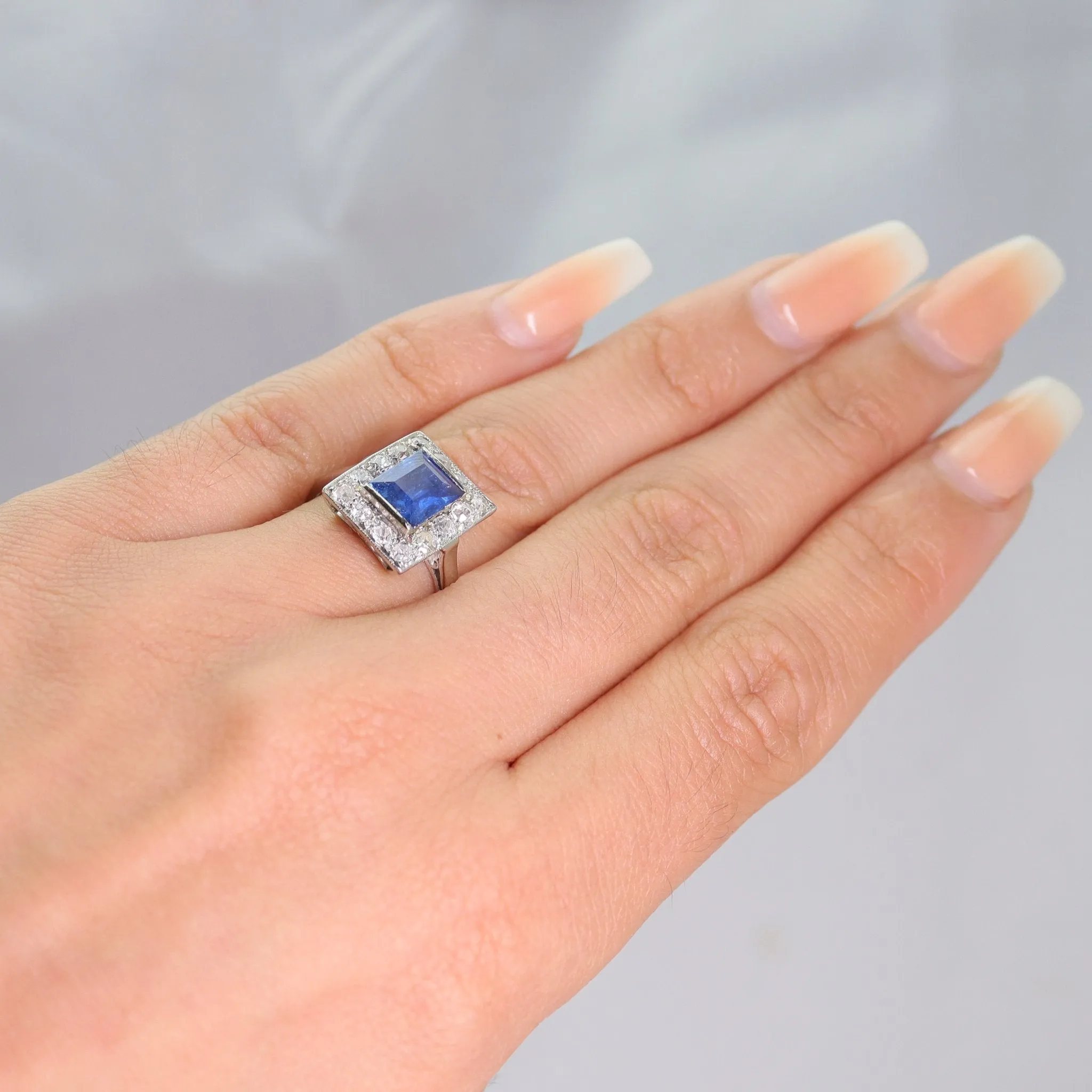 Art Deco Sapphire and Diamond Cluster Ring