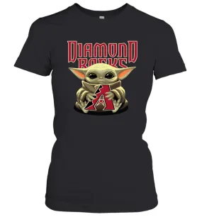 Baby Yoda Hugs Loves The Arizona Diamondbacks Baseball Womens T-Shirt