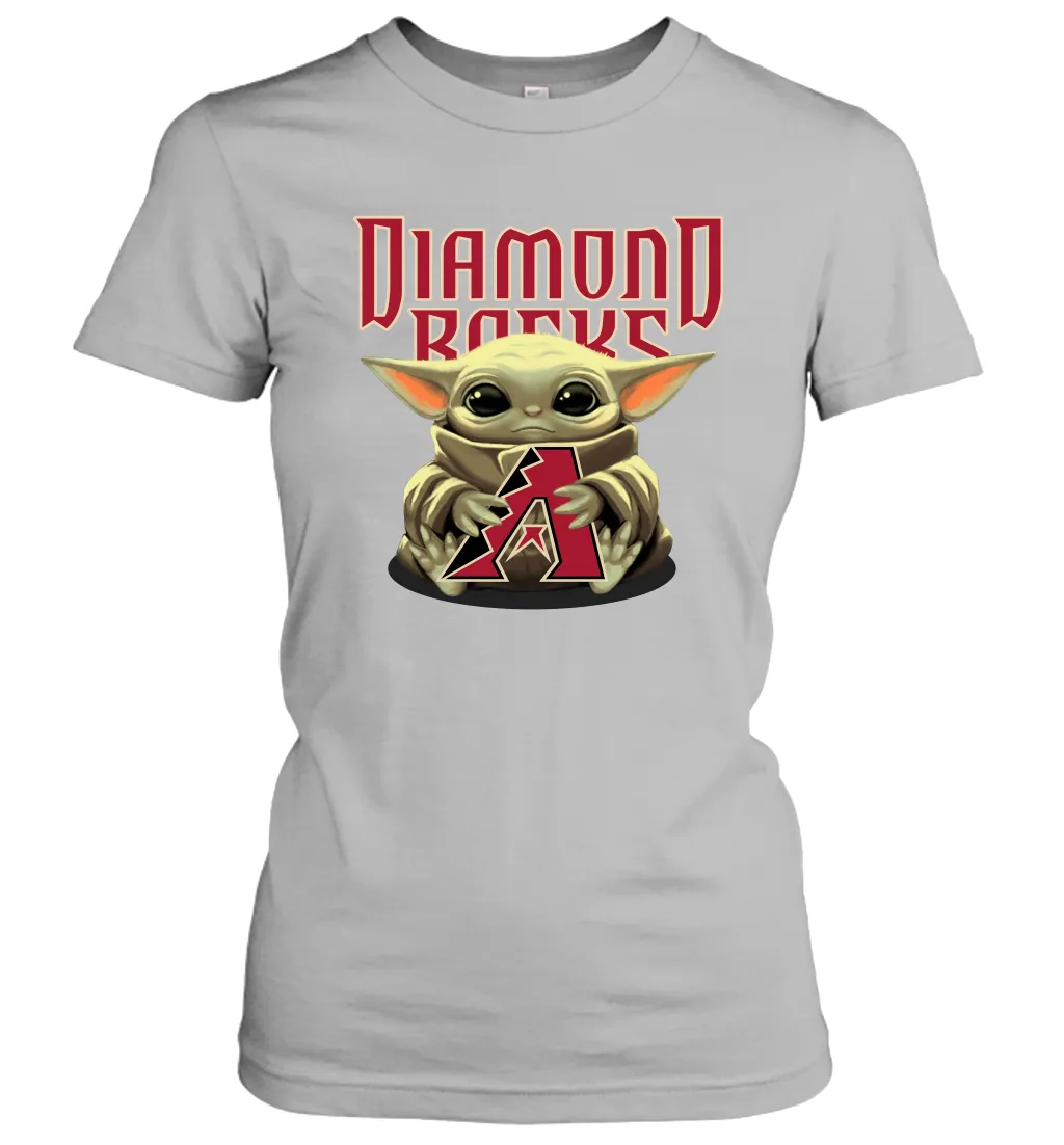 Baby Yoda Hugs Loves The Arizona Diamondbacks Baseball Womens T-Shirt