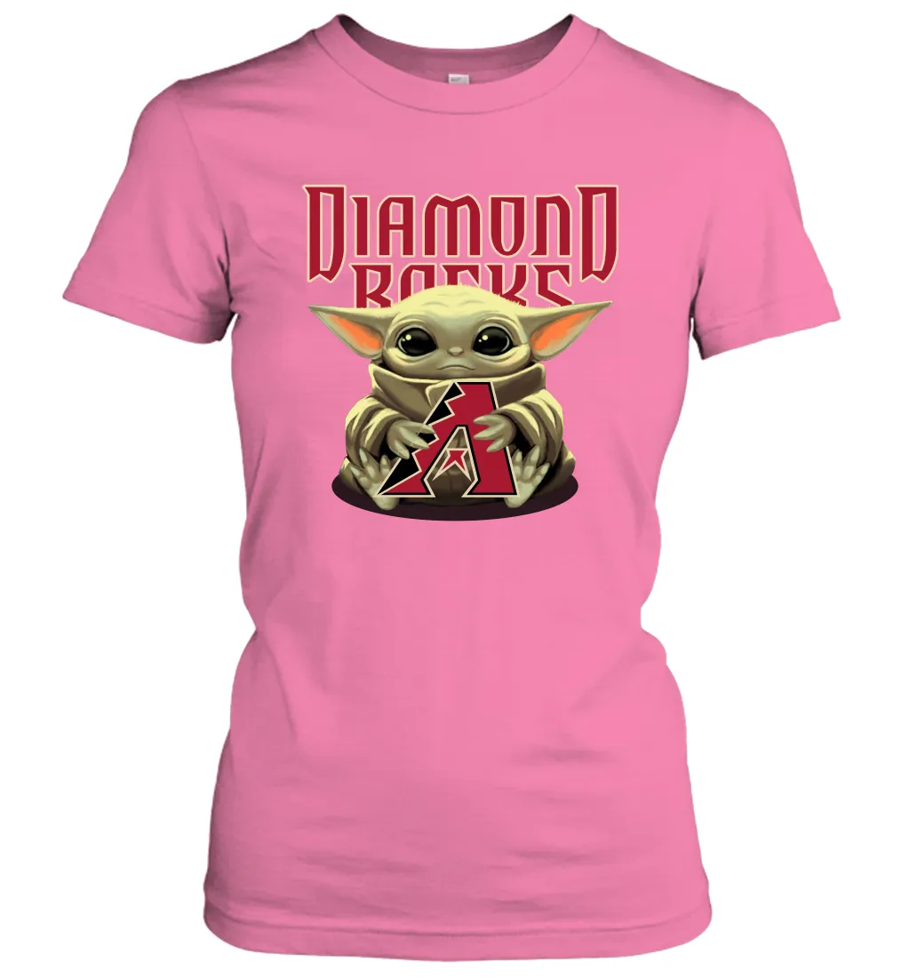 Baby Yoda Hugs Loves The Arizona Diamondbacks Baseball Womens T-Shirt