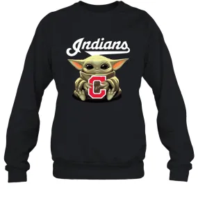 Baby Yoda Hugs Loves The Cleveland Indians Baseball Adult Sweatshirt