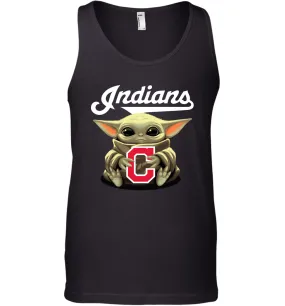 Baby Yoda Hugs Loves The Cleveland Indians Baseball Mens Tank Top