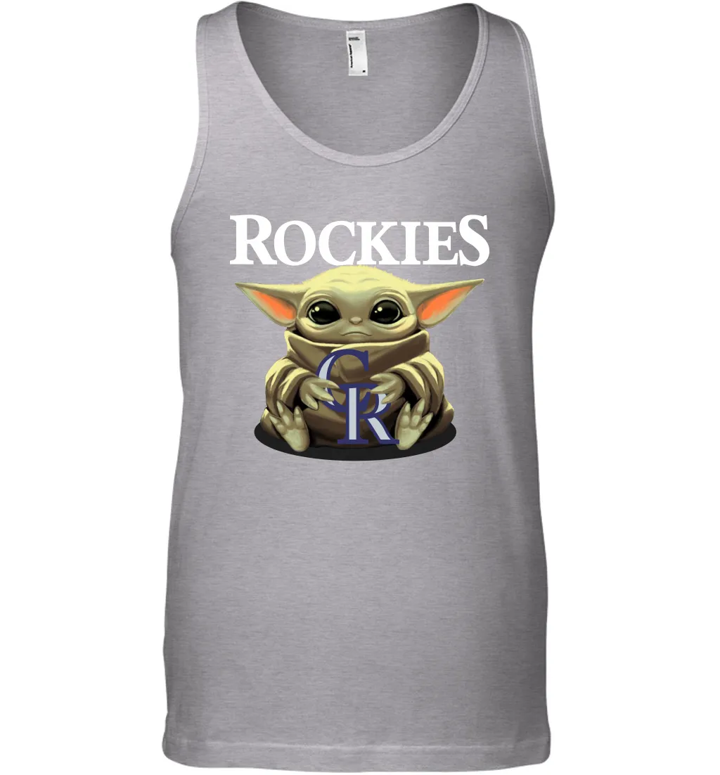 Baby Yoda Hugs Loves The Colorado Rockies Baseball Mens Tank Top