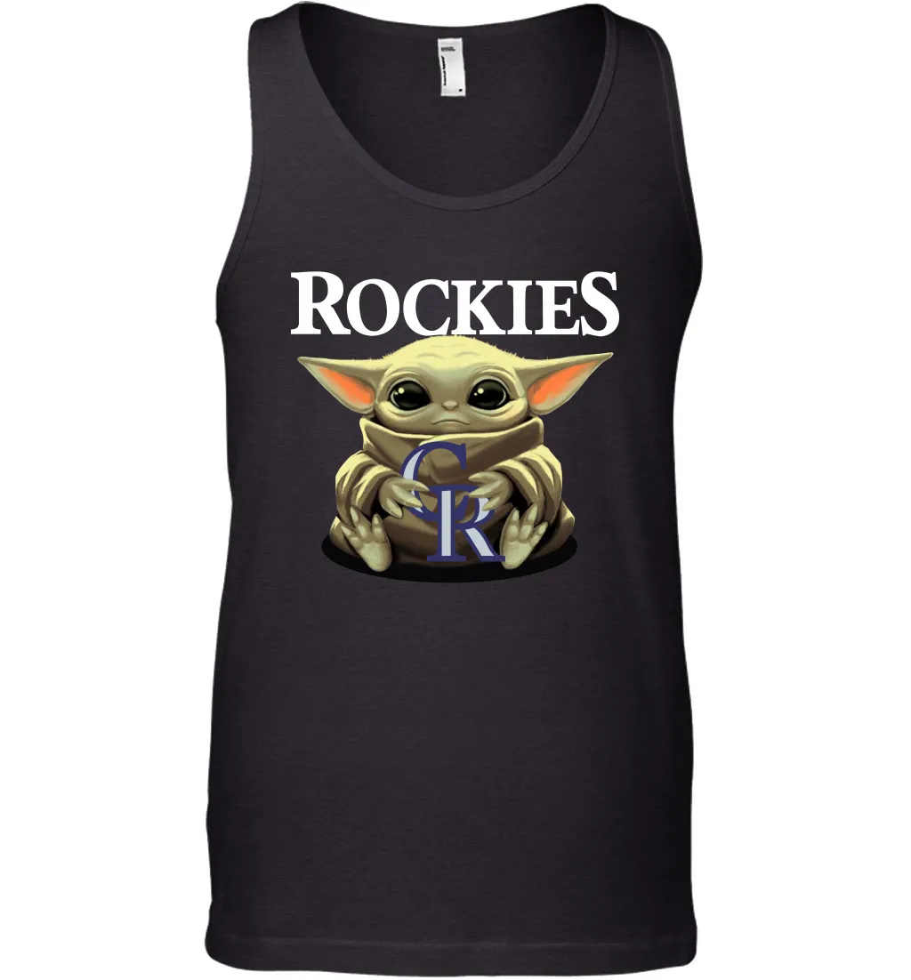 Baby Yoda Hugs Loves The Colorado Rockies Baseball Mens Tank Top