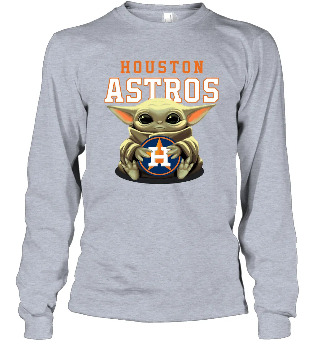 Baby Yoda Hugs Loves The Houston Astros Baseball Adult Long Sleeve T-Shirt