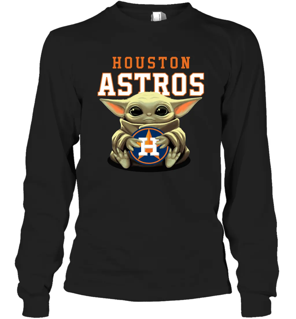 Baby Yoda Hugs Loves The Houston Astros Baseball Adult Long Sleeve T-Shirt