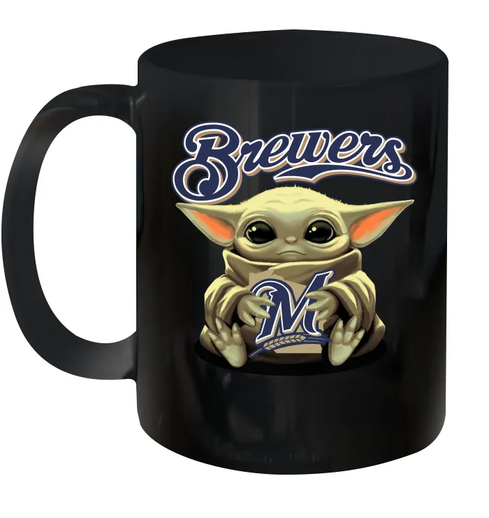 Baby Yoda Hugs Loves The Milwaukee Brewers Baseball Ceramic Mug 11oz