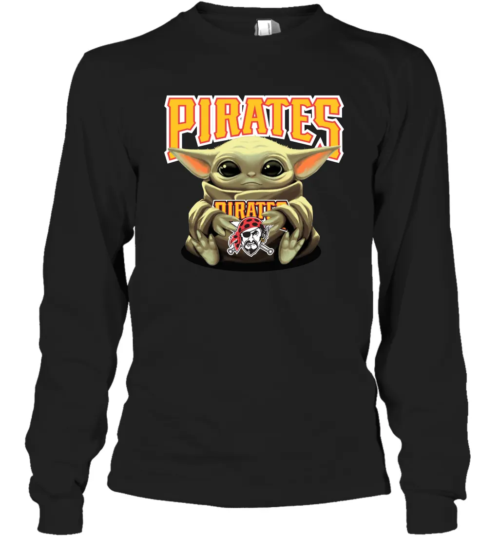 Baby Yoda Hugs Loves The Pittsburgh Pirates Baseball Adult Long Sleeve T-Shirt