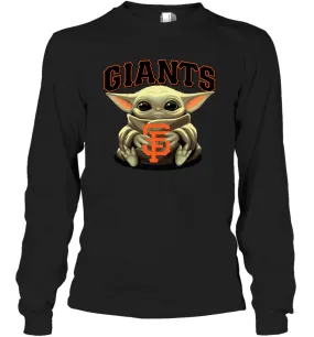 Baby Yoda Hugs Loves The San Francisco GiantsBaseball Adult Long Sleeve T-Shirt