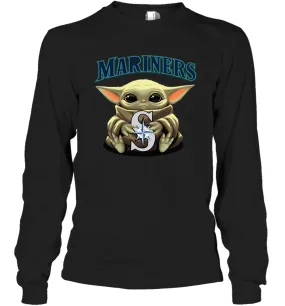 Baby Yoda Hugs Loves The Seattle Mariners Baseball Adult Long Sleeve T-Shirt