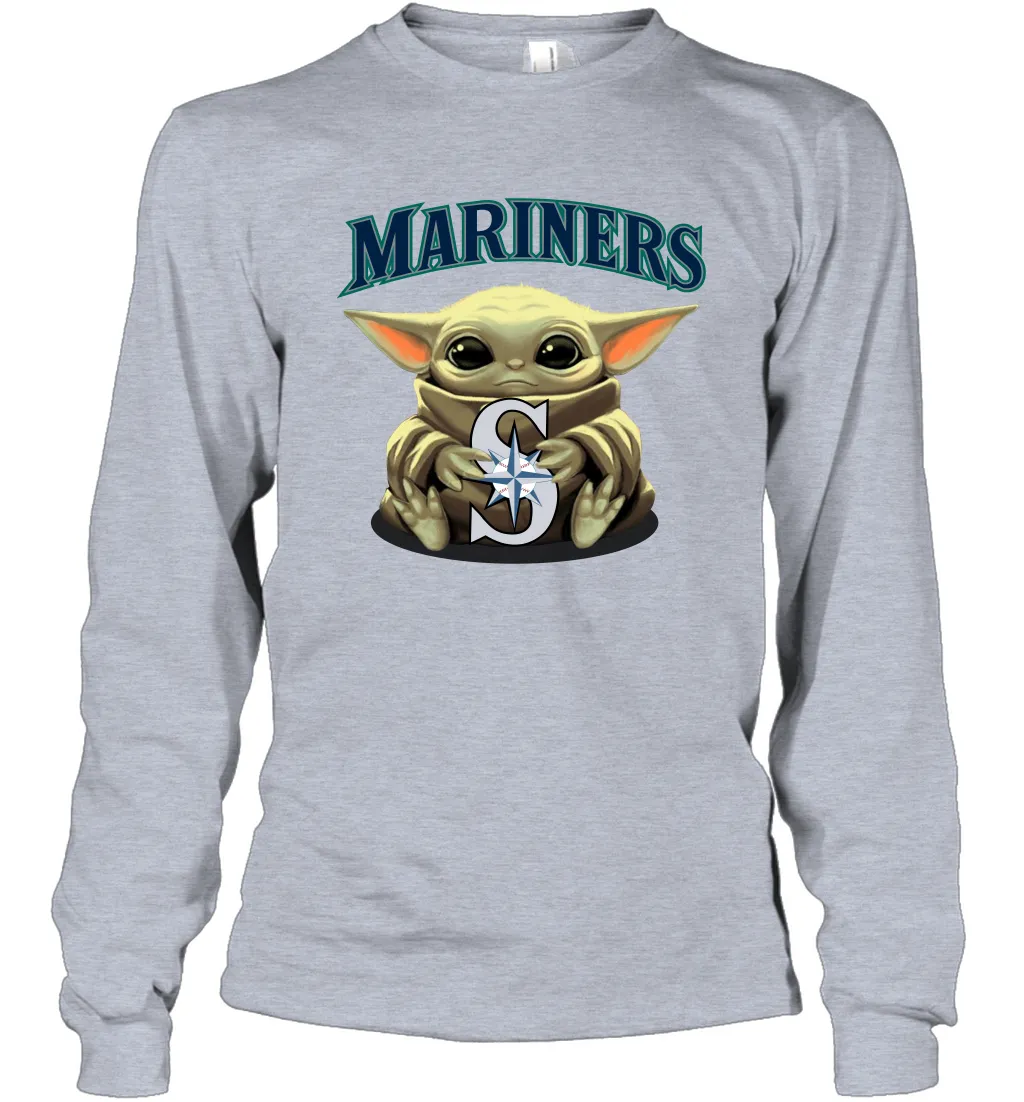 Baby Yoda Hugs Loves The Seattle Mariners Baseball Adult Long Sleeve T-Shirt