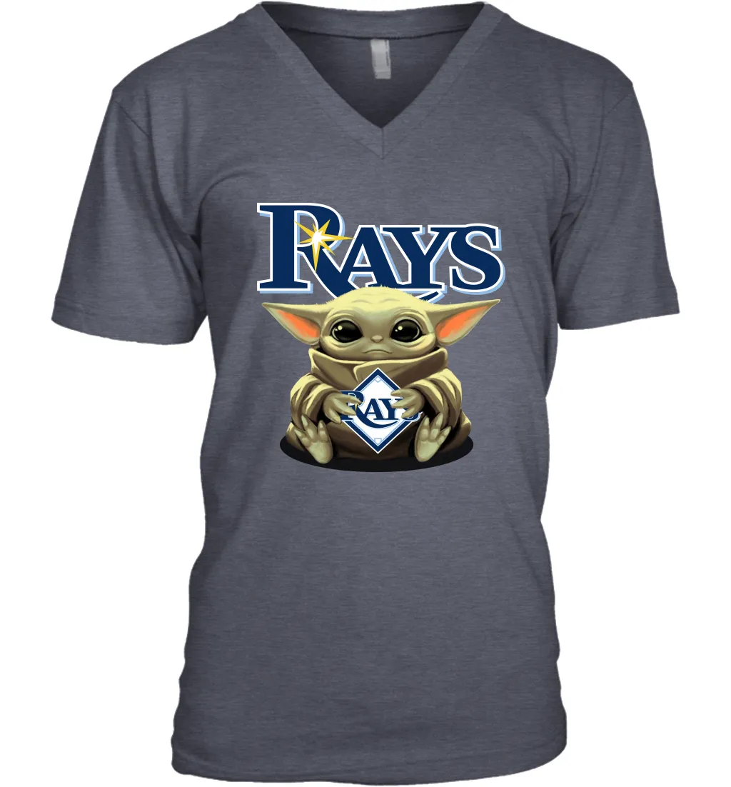 Baby Yoda Hugs Loves The Tampa Bay Rays Baseball Mens V-Neck T-Shirt