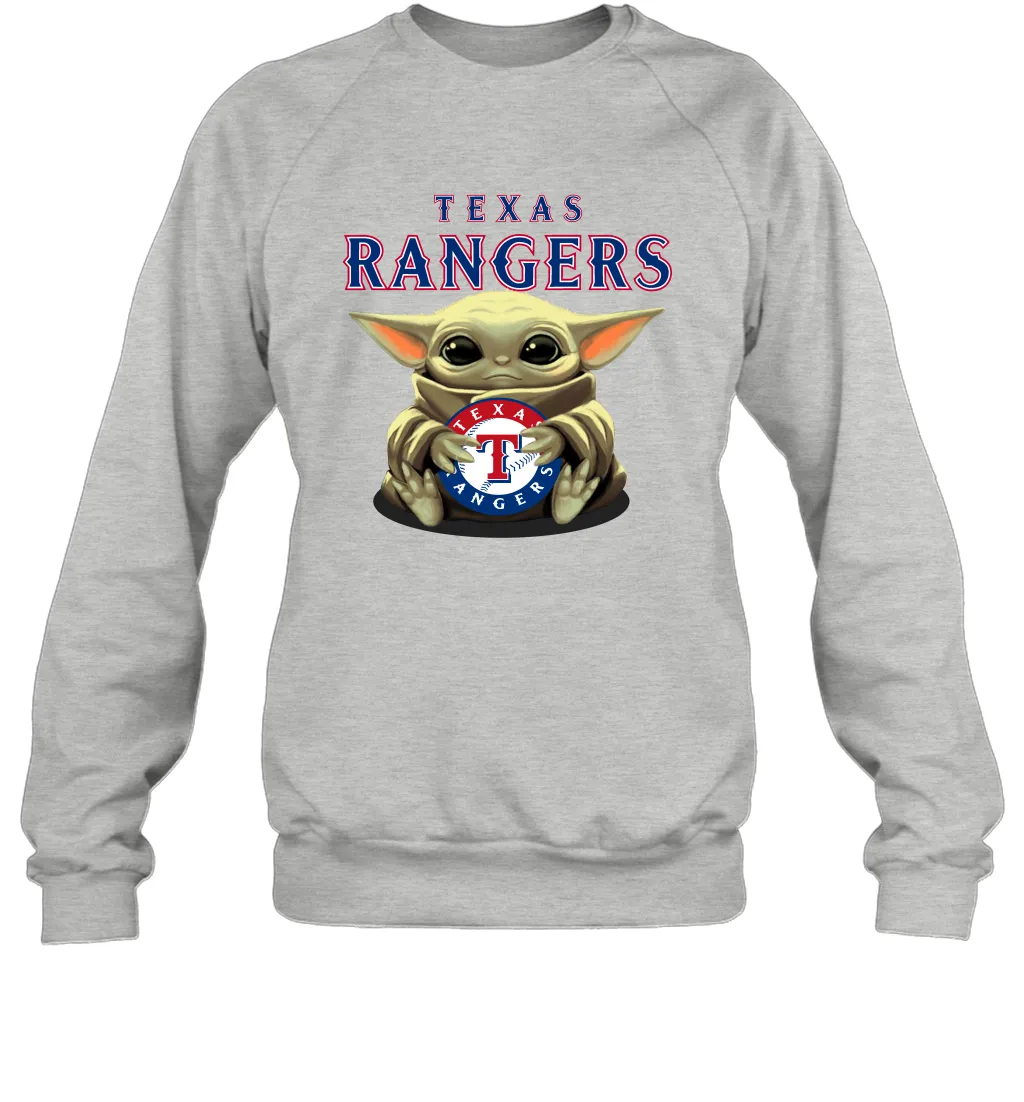 Baby Yoda Hugs Loves The Texas Rangers Baseball Adult Sweatshirt