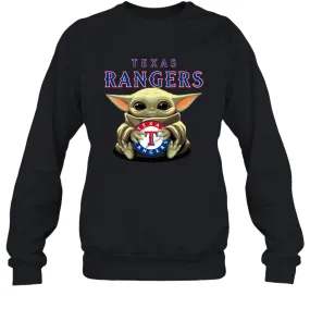 Baby Yoda Hugs Loves The Texas Rangers Baseball Adult Sweatshirt