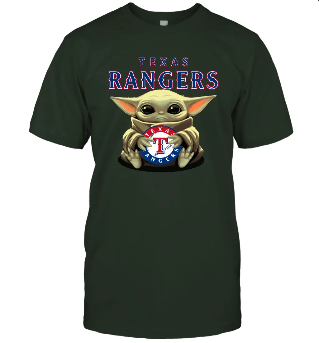 Baby Yoda Hugs Loves The Texas Rangers Baseball Mens T-Shirt