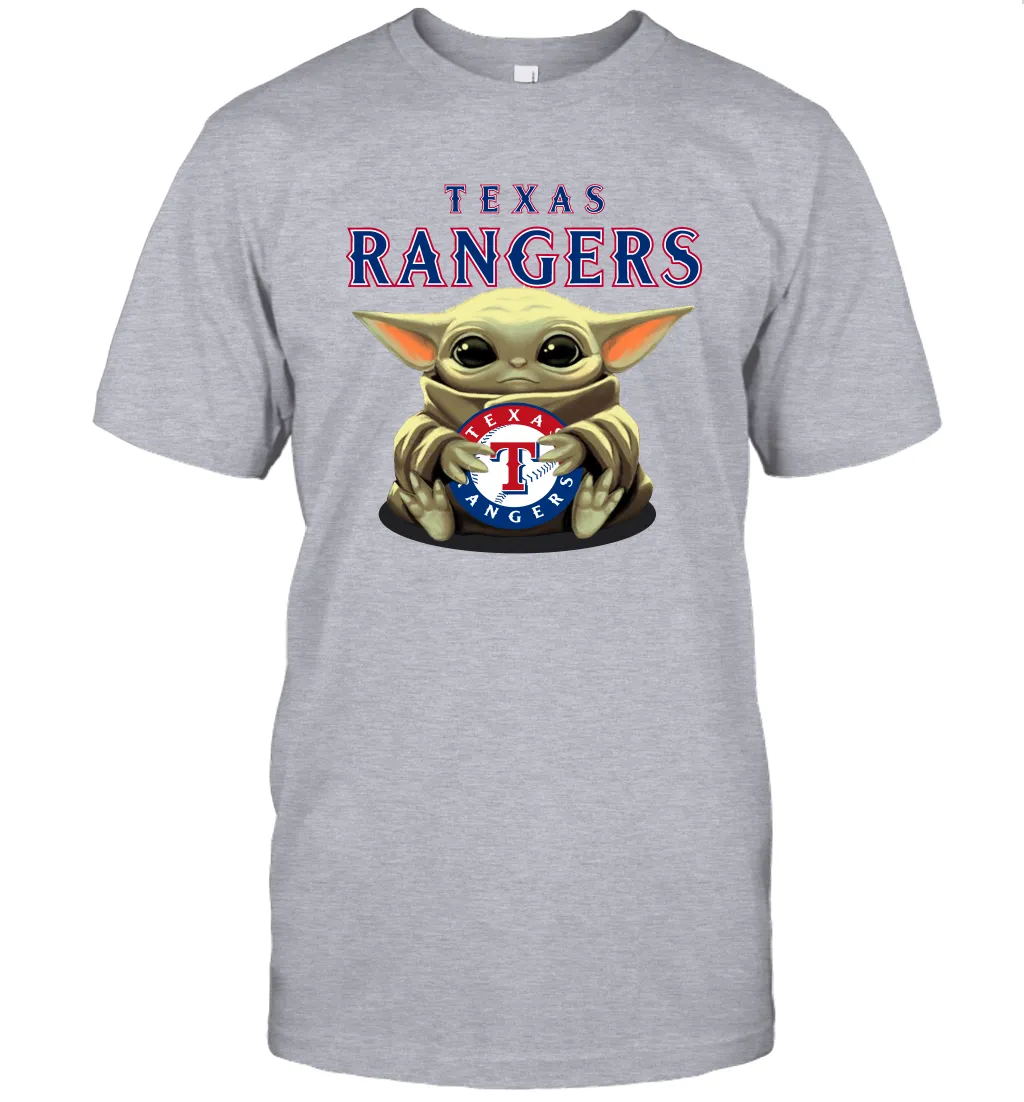 Baby Yoda Hugs Loves The Texas Rangers Baseball Mens T-Shirt