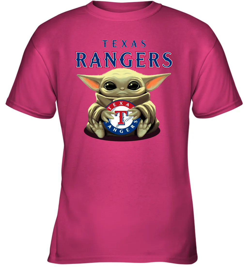 Baby Yoda Hugs Loves The Texas Rangers Baseball Youth T-Shirt