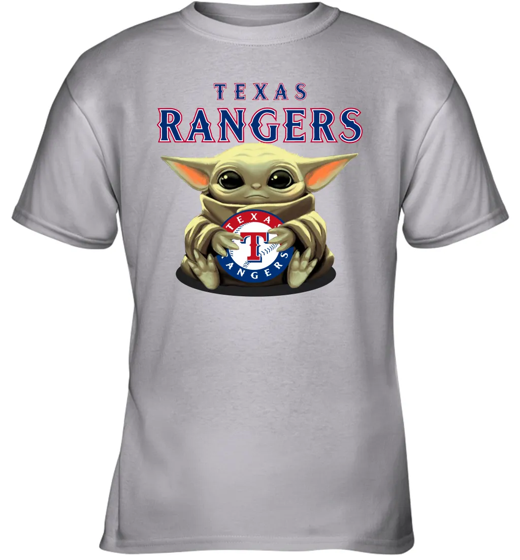 Baby Yoda Hugs Loves The Texas Rangers Baseball Youth T-Shirt