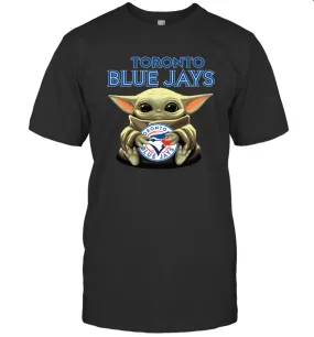 Baby Yoda Hugs Loves The Toronto Blue Jays Baseball Mens T-Shirt