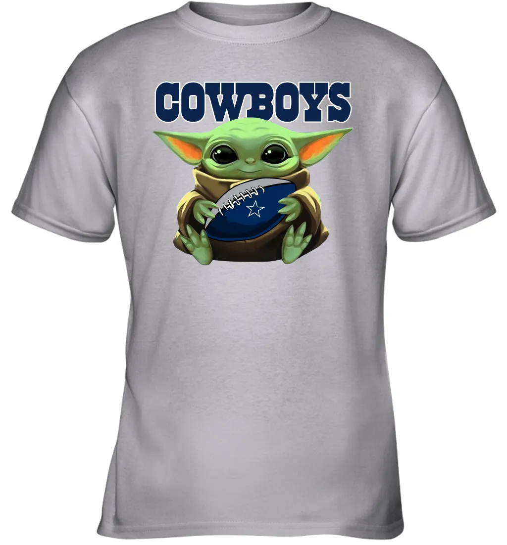 Baby Yoda Loves The Dallas Cowboys Star Wars Baby Yoda Hugs Cowboys NFL Youth T-Shirt