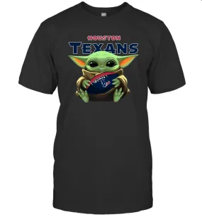 Baby Yoda Loves The Houston Texans Star Wars Baby Yoda Hugs Texans NFL Mens T-Shirt