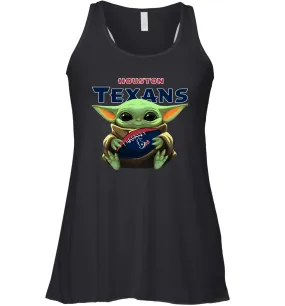 Baby Yoda Loves The Houston Texans Star Wars Baby Yoda Hugs Texans NFL Womens Racerback Tank Top