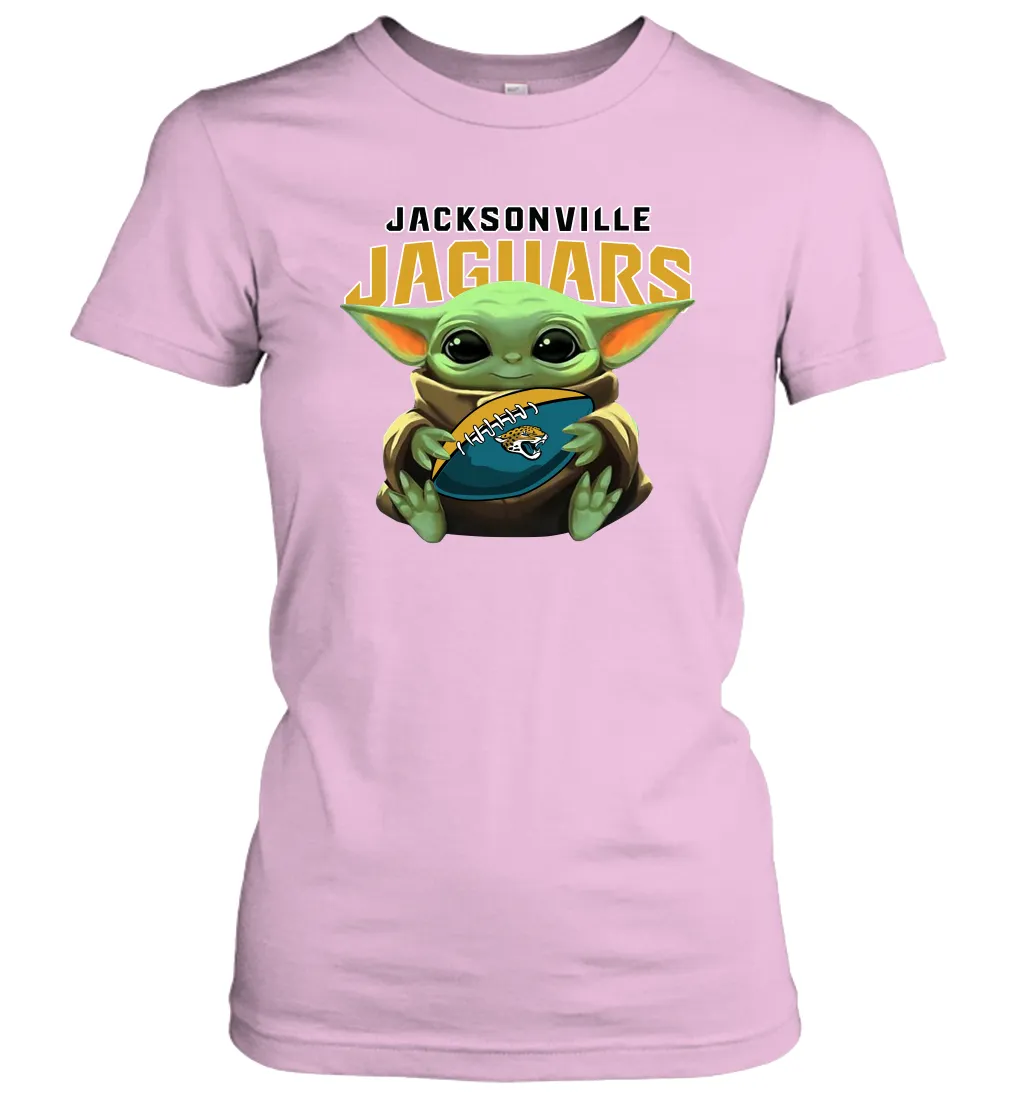 Baby Yoda Loves The Jacksonville Jaguars Star Wars Baby Yoda Hugs Jaguars NFL Womens T-Shirt