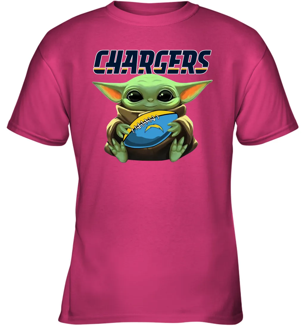 Baby Yoda Loves The Los Angeles Chargers Star Wars Baby Yoda Hugs Chargers NFL Youth T-Shirt