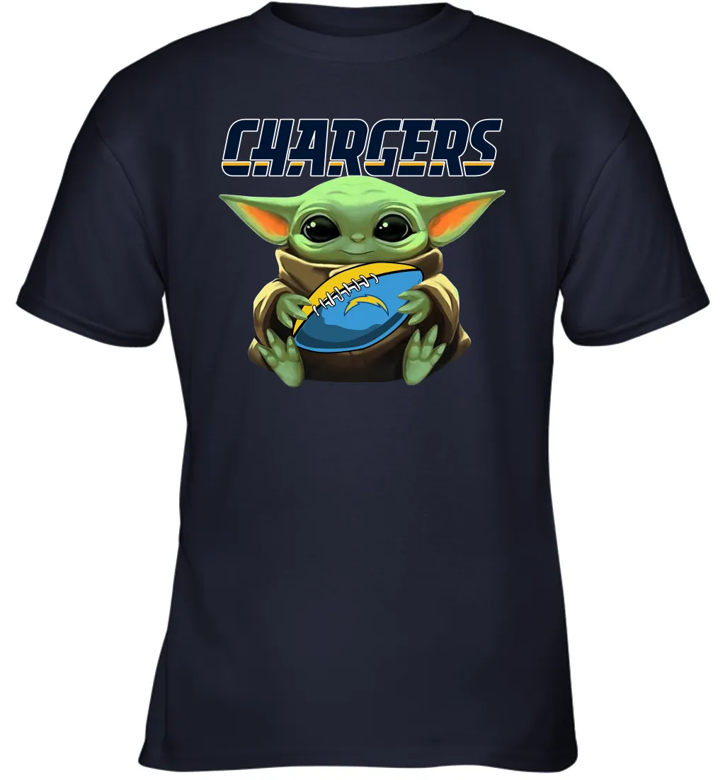 Baby Yoda Loves The Los Angeles Chargers Star Wars Baby Yoda Hugs Chargers NFL Youth T-Shirt