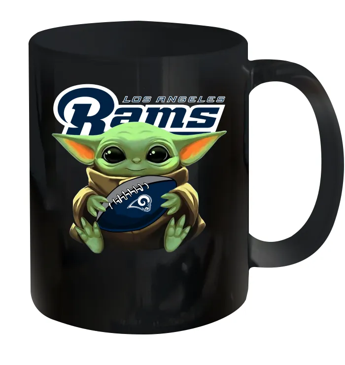 Baby Yoda Loves The Los Angeles Rams Star Wars Baby Yoda Hugs Rams NFL Ceramic Mug 11oz