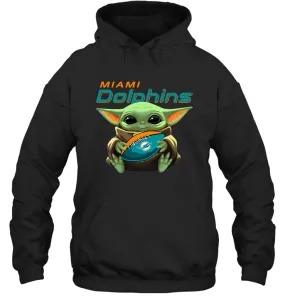 Baby Yoda Loves The Miami Dolphins Star Wars Baby Yoda Hugs Dolphins NFL Adult Hoodie Sweatshirt