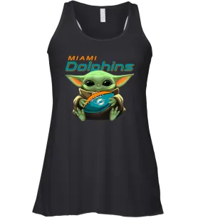 Baby Yoda Loves The Miami Dolphins Star Wars Baby Yoda Hugs Dolphins NFL Womens Racerback Tank Top