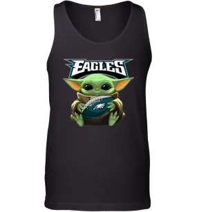 Baby Yoda Loves The Philadelphia Eagles Star Wars Baby Yoda Hugs Eagles NFL Mens Tank Top