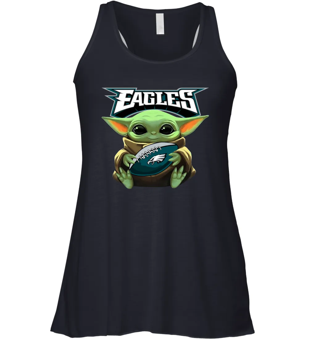 Baby Yoda Loves The Philadelphia Eagles Star Wars Baby Yoda Hugs Eagles NFL Womens Racerback Tank Top