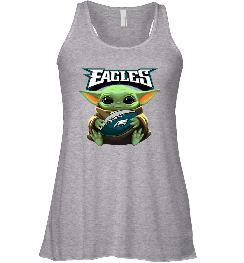 Baby Yoda Loves The Philadelphia Eagles Star Wars Baby Yoda Hugs Eagles NFL Womens Racerback Tank Top