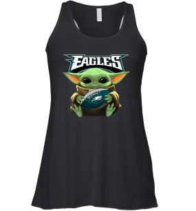 Baby Yoda Loves The Philadelphia Eagles Star Wars Baby Yoda Hugs Eagles NFL Womens Racerback Tank Top