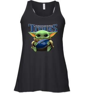 Baby Yoda Loves The Tennessee Titans Star Wars Baby Yoda Hugs Titans NFL Womens Racerback Tank Top