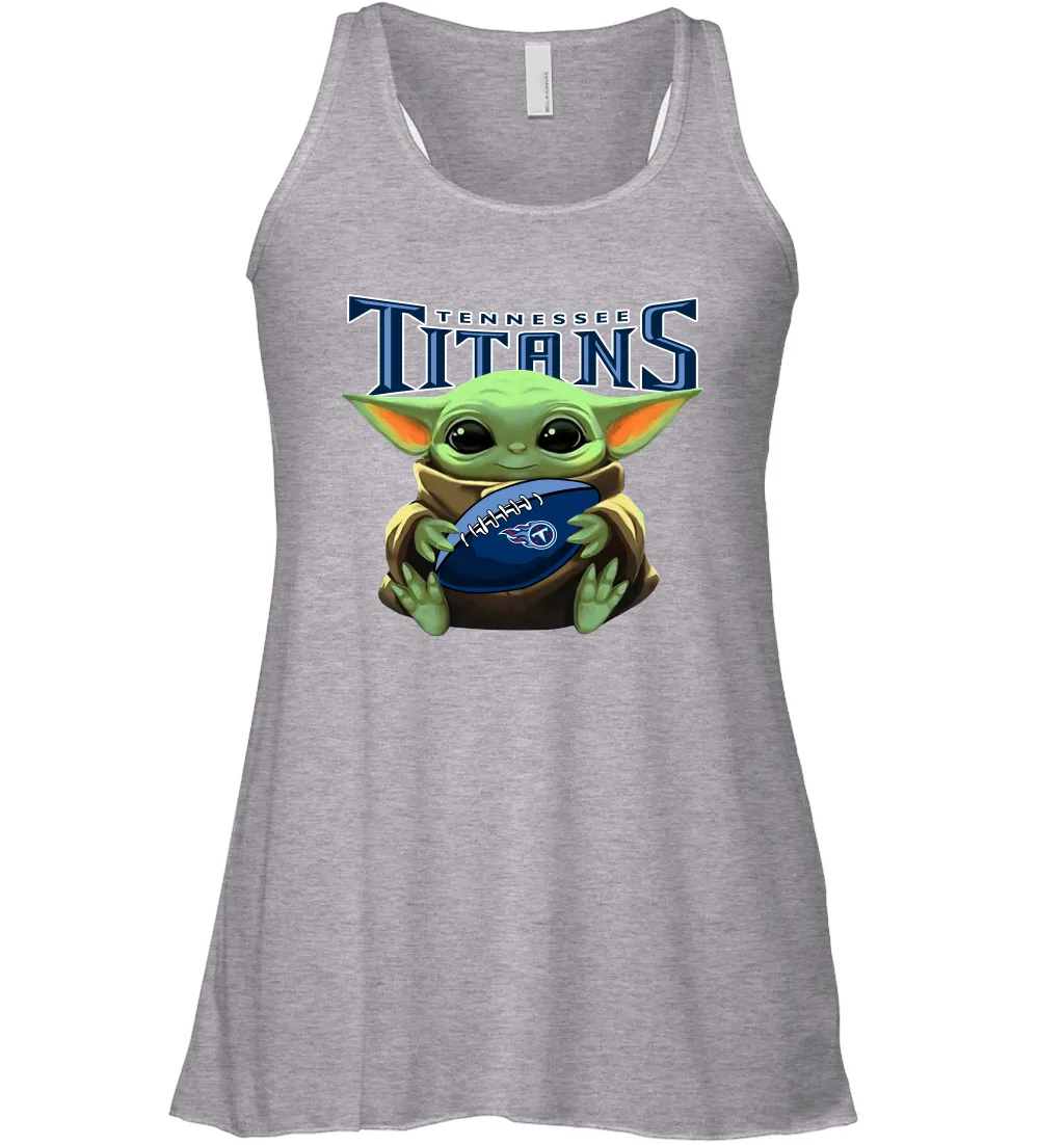 Baby Yoda Loves The Tennessee Titans Star Wars Baby Yoda Hugs Titans NFL Womens Racerback Tank Top