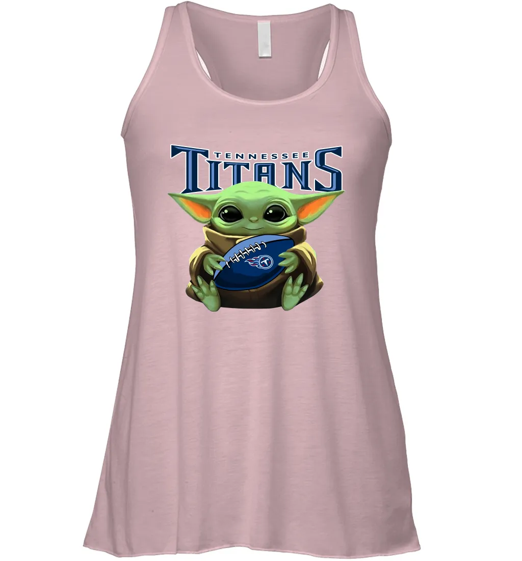 Baby Yoda Loves The Tennessee Titans Star Wars Baby Yoda Hugs Titans NFL Womens Racerback Tank Top