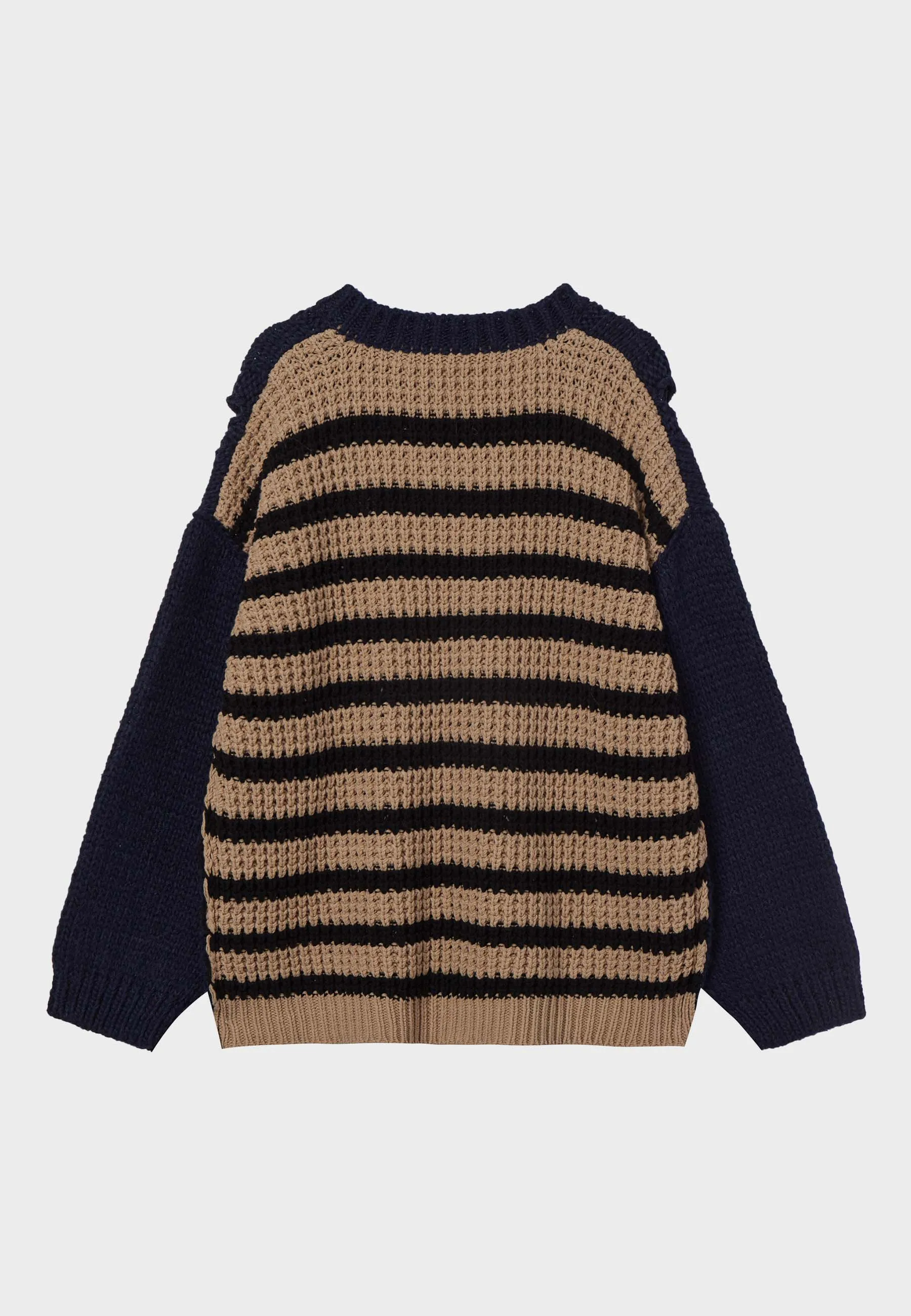 Back Stripe Cut-Out Knit Sweater - Navy